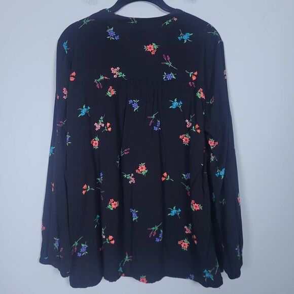Old Navy Womens Floral Top Black Size Large Boho Long Sleeve Feminine Flowy - Picture 2 of 7